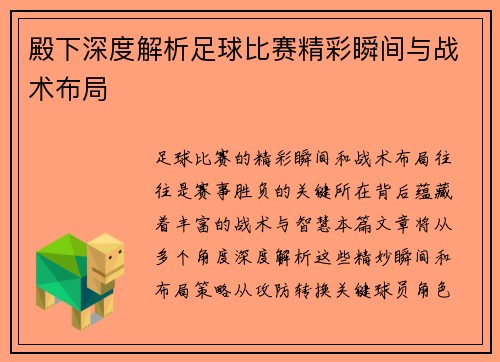 殿下深度解析足球比赛精彩瞬间与战术布局